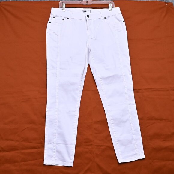 prAna Stretch White Denim 5 Pocket Hi Rise Skinny ODAY Women's Jeans Size 14/32 - Picture 1 of 10